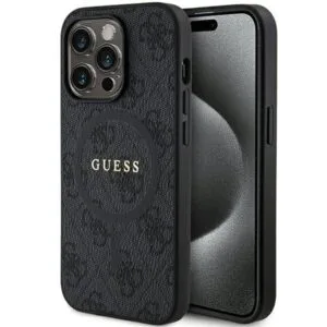 Guess case for iPhone 15 Pro Max 6,7" GUHMP15XG4GFRK black HC MAGSAFE PU 4G RING CLASSIC LOGO