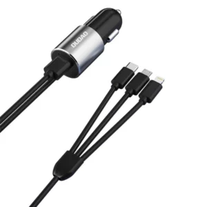 - Dudao 3in1 USB car charger 3,4 A built-in cable Lightning / USB Type C / micro USB black (R5ProN black)