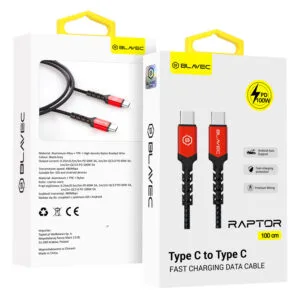 Blavec Cable Raptor braided - Type C to Type C - PD 100W 5A 1 metre Apple CarPlay/Android Auto (CRA-CC5BR10) black-red