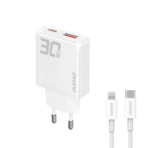 - GaN Dudao A30EUL 30W USB-A / USB-C Wall Charger + USB-C - Lightning Cable - White