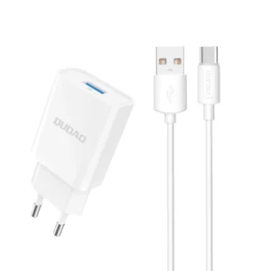 - Dudao A4EU USB-A 2.1A wall charger - white + USB-A - USB-C cable