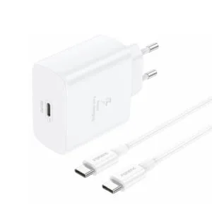 FONENG EU62 USB-C GaN Charger (45W) (SAMSUNG SUPER FAST CHARGE) + TYPE-C - TYPE-C CABLE WHITE
