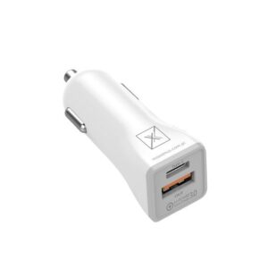CAR CHARGER MX KAPPA 18W PD+QC, USB-A+C+ C/C CABLE 20W PD, WHITE