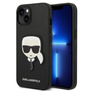 Karl Lagerfeld Saffiano Karl's Head Patch Case for iPhone 14 Plus - Black