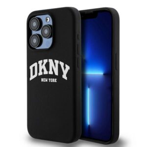 DKNY Liquid Silicone White Printed Logo MagSafe iPhone 14 Pro Case - Black