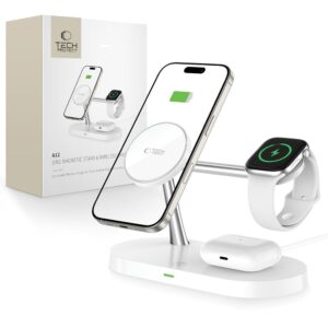 Tech-Protect A12 3in1 MagSafe Inductive Charger for Smartphone/Headphones/Smartwatch - White