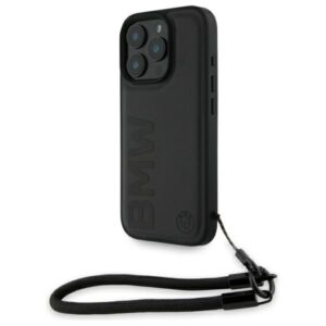 BMW Signature Leather Wordmark Cord Case for iPhone 16 Pro - Black