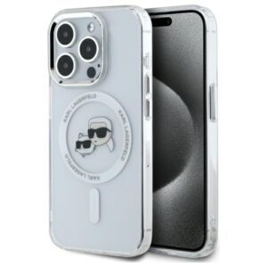 Karl Lagerfeld IML Metal Karl&Choupette Head MagSafe iPhone 15 Pro Case - White