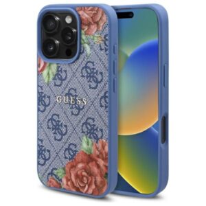Guess 4G Flowers Print MagSafe case for iPhone 16 Pro - blue