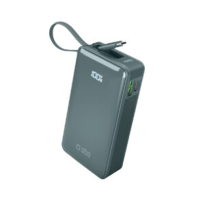 Powerbank SBS 10000 mAh 20W with built-in USB-C cable and digital display - gray