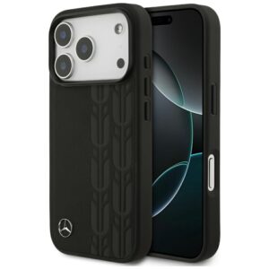 Mercedes Leather Laurel Leaves MagSafe Case for iPhone 17 Pro / 18 Pro - Black