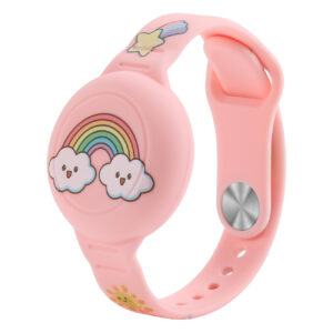 AirTag Case Wristband Silicone Wristband for Kids - Pink with Rainbow