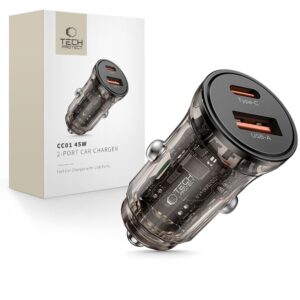 Tech-Protect CC01 45W 2-Port USB-A / USB-C Car Charger - Black
