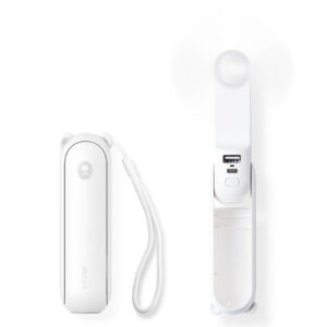 Jisulife Handheld Fan Life8 Mini Portable USB Fan with 2000mAh Power Bank and Flashlight - White