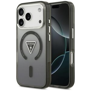 Guess Case Magsafe IML Gradient Case With Print Triangle Logo & Silver Metal Camera Buttons For iPhone 17 Pro / 18 Pro Black