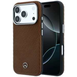 Mercedes Leather Semi Wrap Wood Effect MagSafe case for iPhone 17 Pro / 18 Pro - brown