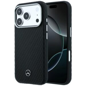 Mercedes Leather Semi Wrap Wood Effect MagSafe Case for iPhone 17 Pro / 18 Pro - Black