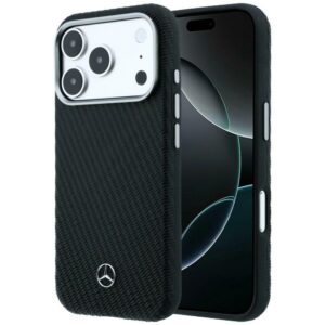 Mercedes Leather Semi Wrap Wood Effect MagSafe Case for iPhone 17 Pro Max - Black