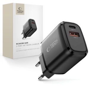 Wall charger Tech-Protect NCA65W-GAN PD 65W / QC3.0 2-Porty - black