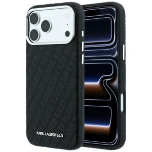 Karl Lagerfeld Grained Allover Logo Metal Elongated MagSafe Case for iPhone 17 Pro Max / 18 Pro Max - Black