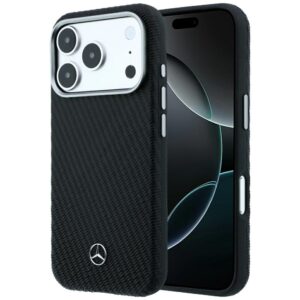 Mercedes Leather Semi Wrap Wood Effect MagSafe Case for iPhone 17 Pro Max / 18 Pro Max - Black