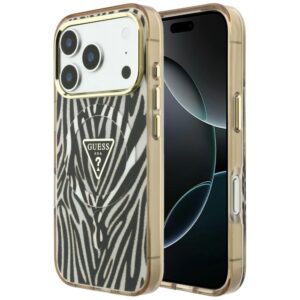 Guess IML Zebra Glitter Triangle Logo MagSafe Case for iPhone 17 Pro Max / 18 Pro Max - Gold