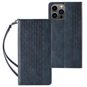Magnet Strap Case iPhone 14 Pro Flip Wallet Mini Lanyard Stand Blue