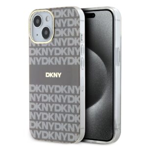 DKNY PC/TPU Repeat Pattern Tonal Stripe Magsafe Case for iPhone 14 Beige