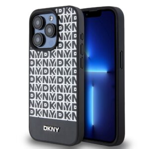 DKNY PU Leather Repeat Pattern Bottom Stripe MagSafe Case for iPhone 14 Pro Black