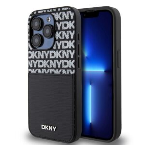 DKNY PU Leather Repeat Pattern Card Pocket Case for iPhone 15 Pro Black