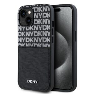DKNY PU Leather Repeat Pattern Card Pocket Case for iPhone 15 Black