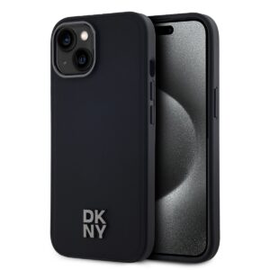 DKNY PU Leather Stack Logo Magsafe Case for iPhone 15 Black