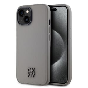 DKNY PU Leather Stack Logo Magsafe Case for iPhone 15 Grey