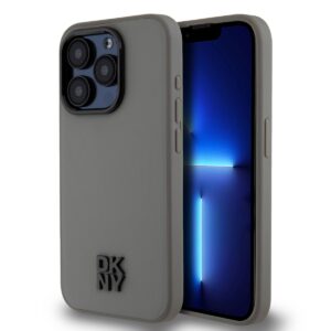 DKNY PU Leather Stack Logo Magsafe Case for iPhone 15 Pro Grey