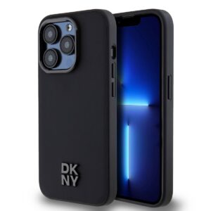 DKNY PU Leather Stack Logo Magsafe Case for iPhone 15 Pro Black