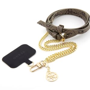 Guess Crossbody Strap PU 4G Chain with Charm Gold/Brown