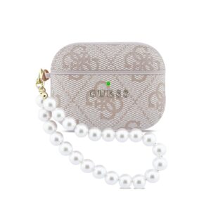 Guess PU 4G Classic Logo Pearl Strap Case for AirPods Pro 3 Pink