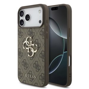 Guess PU 4G Metal Logo Case for iPhone 17 Pro Max Brown