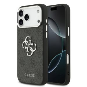 Guess PU 4G Metal Logo Case for iPhone 17 Pro Max Silver Black