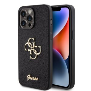Guess PU Fixed Glitter 4G Metal Logo Case for iPhone 15 Pro Max Black