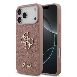 Guess PU Fixed Glitter 4G Metal Logo Case for iPhone 17 Pro Max Pink