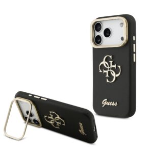 Guess PU Grained 4G Logo Stand Camera Frame Case for iPhone 17 Pro / 18 Pro Black