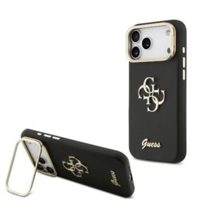 Guess PU Grained 4G Logo Stand Camera Frame Case for iPhone 17 Pro Max Black