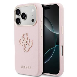 Guess PU Grained 4G Resin Metal Logo Case for iPhone 17 Pro Max Pink