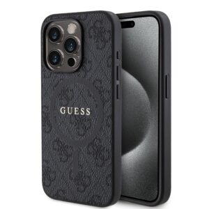 Guess PU Leather 4G Colored Ring MagSafe Case for iPhone 15 Pro Black