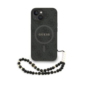 Guess PU Leather 4G Colored Ring Strap MagSafe Case for iPhone 15 Black