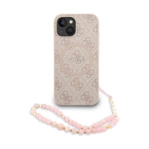 Guess PU Leather 4G Colored Ring Strap MagSafe Case for iPhone 14 Pink