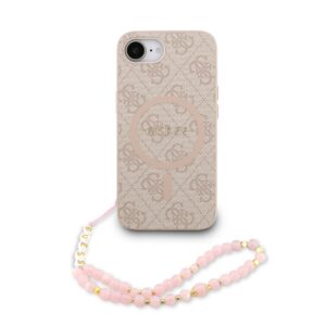 Guess PU Leather 4G Colored Ring Strap MagSafe Case for iPhone 16e/17e Pink