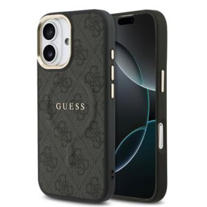 Guess PU Leather 4G Gold Frame MagSafe Case for iPhone 17 Black