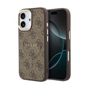 Guess PU Leather 4G Gold Frame MagSafe Case for iPhone 17 Brown